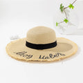 Summer Handmade Weave Letter Embroidery Sun Beach Hats Ribbon Large Brim Straw Hat Anti-UV Foldable