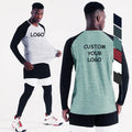 Long Sleeves Gym T Shirt Men Sports Fitness Running Design Patchwork Polyester T Shirt Training Men's Athletic Running T-shirt