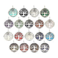Vintage Style Natural Gemstone Silver Tree of Life Pendant Necklace with Healing Chakra Crystal Stone Charm for Women and Men MegaBDM