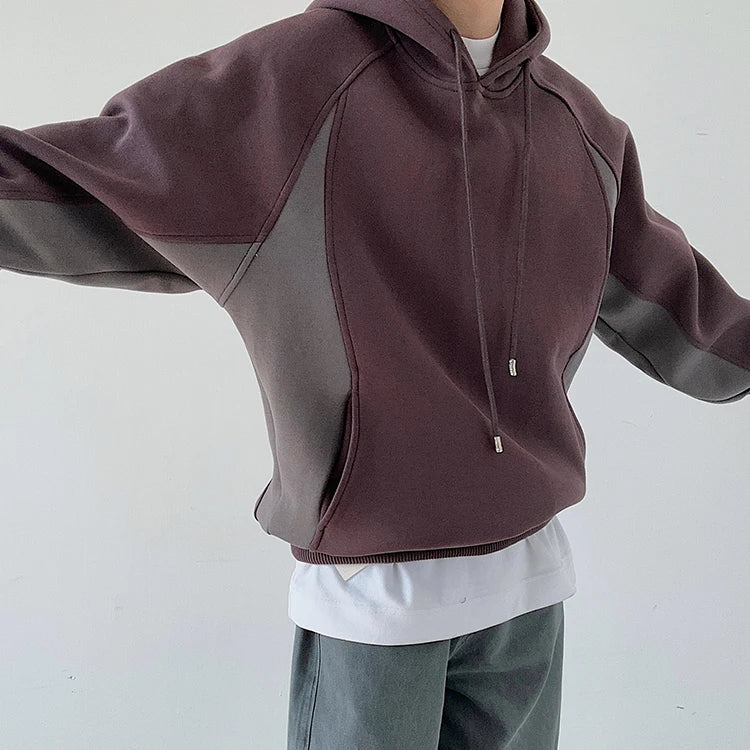 Hoodies Supplier Custom Heavyweight Oversize Raglan Sleeves Hoodie High Street Vintage Color Blocking Splicing Hoodies for Men