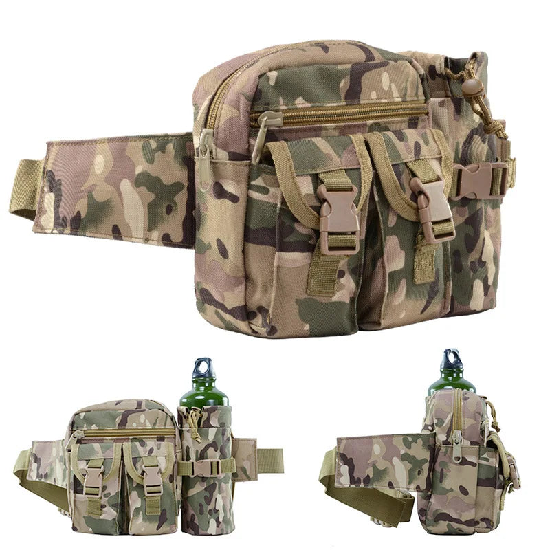 Best Small Black Camo Male Mens Waterproof Crossbody Nylon Belt Bag with Water Bottle Holder for Hunting Travel