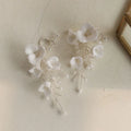 SLBRIDAL Handmade Rhinestones Crystals Pearl Ceram Flower Bridal Dangle Earring Wedding Chandelier Earring Fashion Women Jewelry