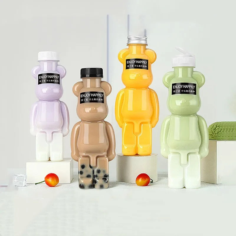 Factory Wholesale Disposable Empty 350ml 400ml 500ml Bear Shape Transparent Plastic PET Juice Bottle Fruit Beverage Bottle