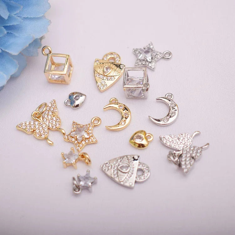 CZ8620  Chic Mini Minimal Minimalist Gold Diamond Cz Zircon Mirco Cz Pave butterfly Cube Heart Star Moon Charm Pendant