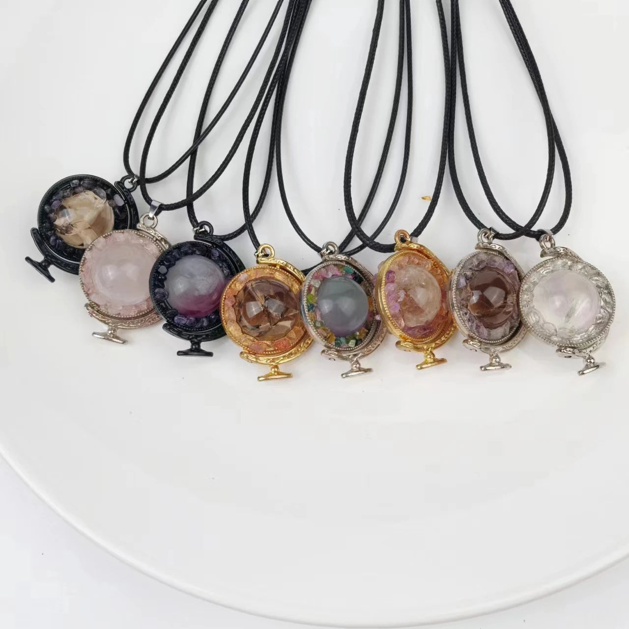 Wholesale Natural Gemstone Healing Crystal Sphere Jewelry Globe Planet Pendant Necklace for Gift