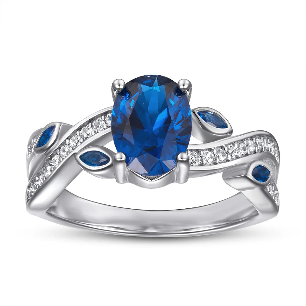 OAHLAN Fine Jewelry 1.5 Ct  925 Sterling Silver Ring Blue Cubic Zircon Women Engagement Ring Wholesale