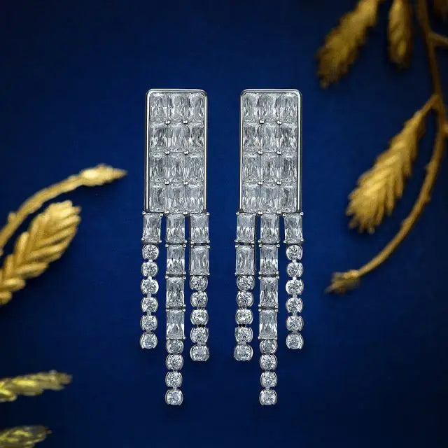 925 Silver High Grade Shinning Irregular Cubic Zirconia Crystal Tassel Earrings 2022