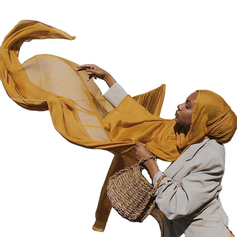 2023 Spring Muslim Long Lightweight Breathable Double Stitch Trim Viscose Cotton Modal Hijab Scarf