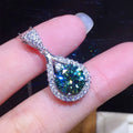 CAOSHI Dainty Wedding Water Drop Shaped Jewelry Silver Plated Round Cut Green Cubic Zirconia Crystal Pendant Necklace for Women