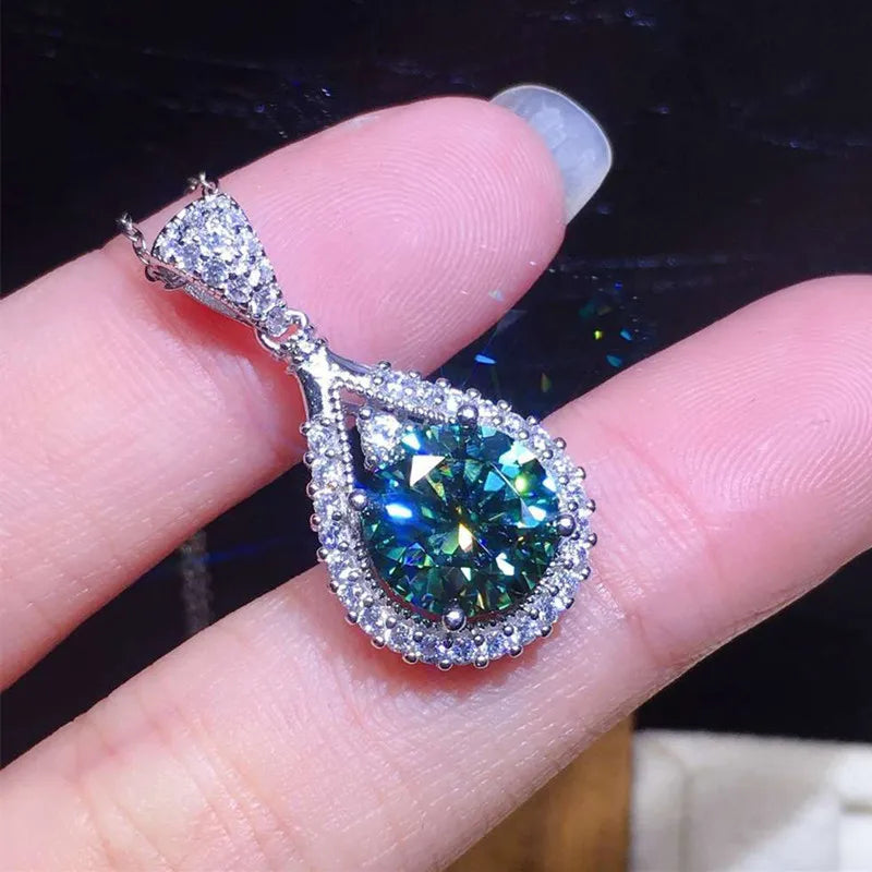 CAOSHI Dainty Wedding Water Drop Shaped Jewelry Silver Plated Round Cut Green Cubic Zirconia Crystal Pendant Necklace for Women