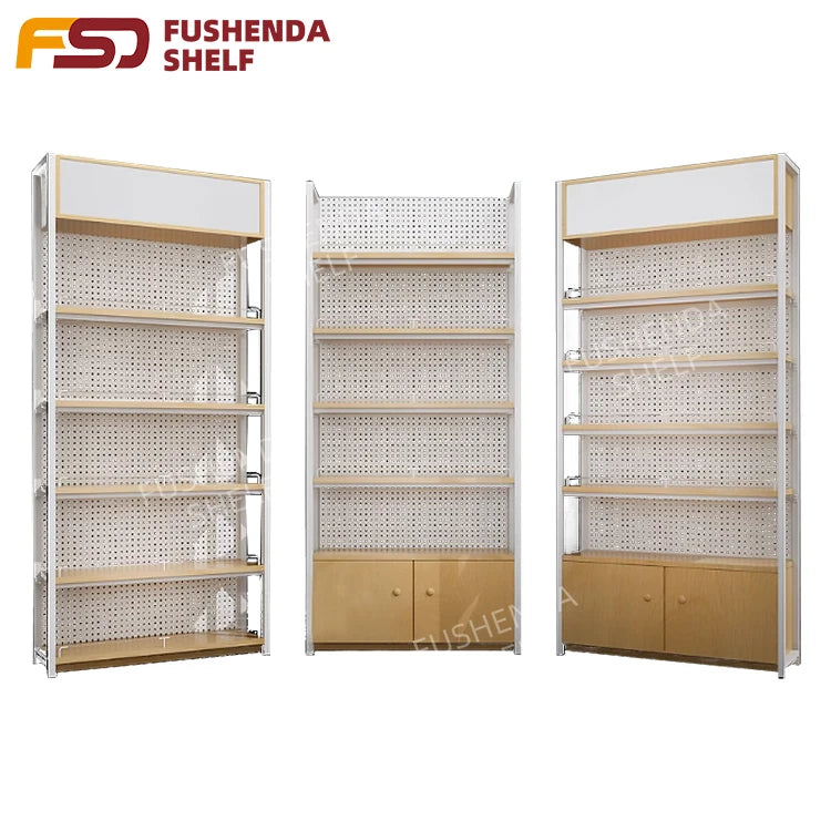 White Double Side Perforated Back Panel Shelf Fashion-Style Supermarket Shelf
