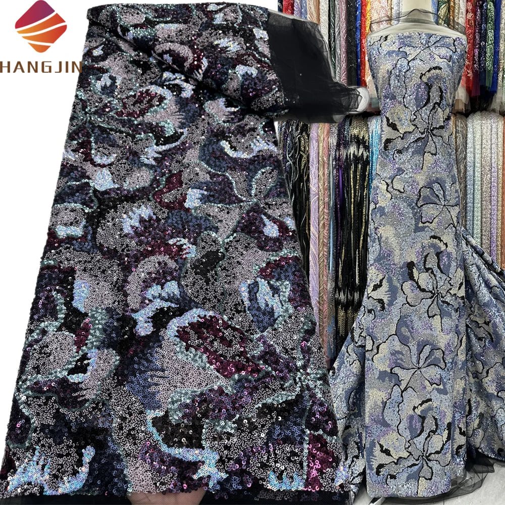 2025 Luxury African Sequence Embroidery French Tulle Lace Fabric with Sequins Mesh Fabric Bridal Laces for Wedding Party Dresses