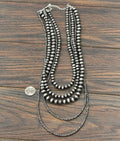 Statement 5 Layers Western 4mm 6mm Navajo Pearl Beads Alloy Link Chain Necklace