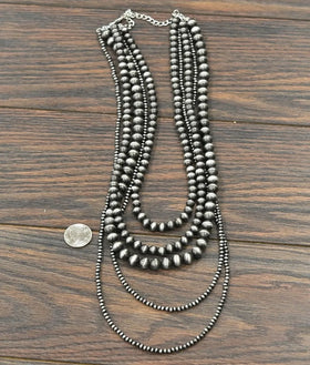 Statement 5 Layers Western 4mm 6mm Navajo Pearl Beads Alloy Link Chain Necklace