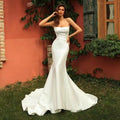Bride Solid Satin Party Gowns Bohemian Bridal Gowns Long Train White Mermaid Wedding Dresses