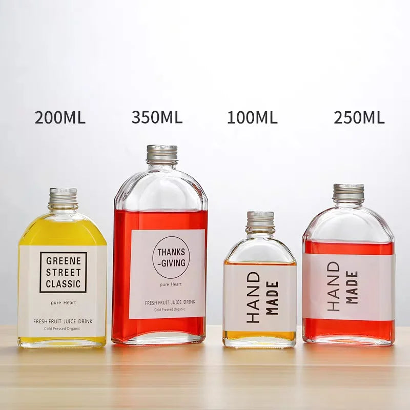 Hot Sale 100ML 200ML 350ML Beverage Glass Flat Bottle with Screw Cap