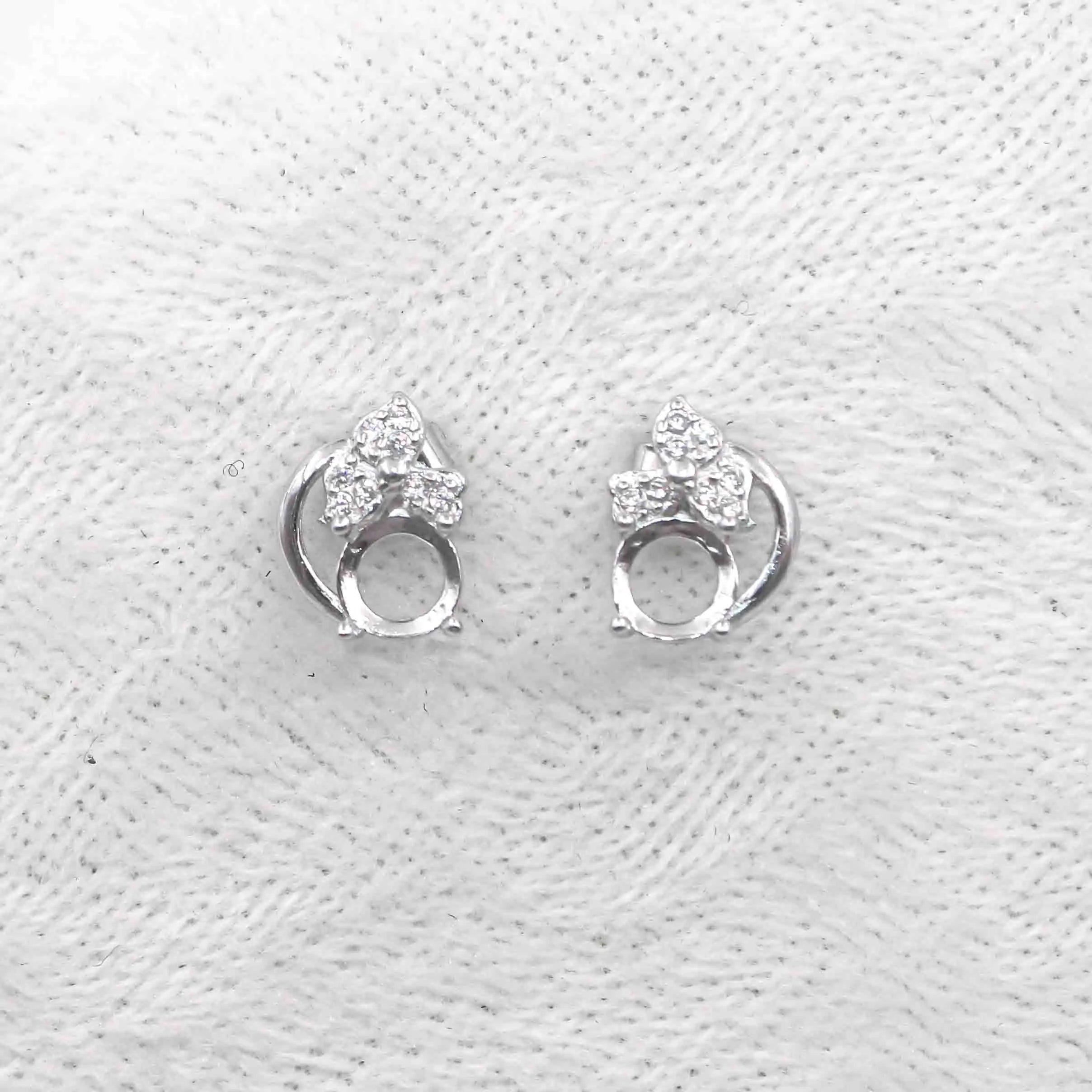 Sterling Silver 5*5mm Semi Mount Stud Earrings Empty Support Blank Claws Setting S925 Base Without Center Stone for DIY Inlay