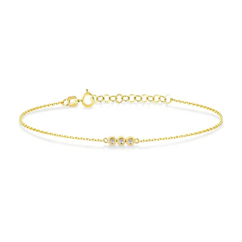 Milskye Simple Classic Jewelry Sterling Silver Gold Plated 18k Bezel Diamond Adjustable Bracelet