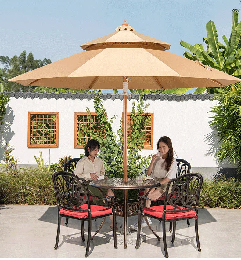 Parasol with Solar Panel Outdoor Garden Large Umbrella 15ft Patio Beach Parasols Umbrella Table Chair Set Parasol3X3M logo Print