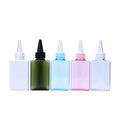 Empty 100ml square clear Plastic Hair Oil Squeeze Applicator Packaging Bottle With Twist-open Dispensing Cap