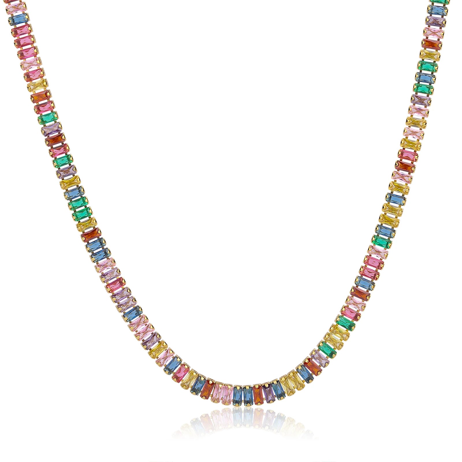 Colorful Box Chain 18K Gold-plated Zircon Punk Style Tennis Necklace for Women Men Unisex Fashion Jewelry