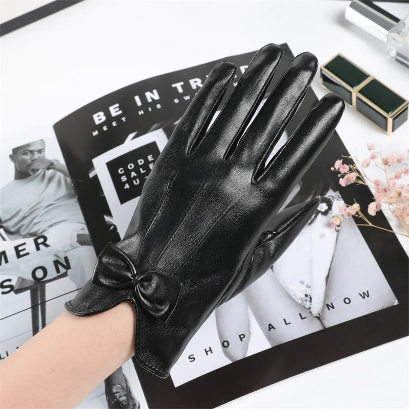 Autumn Winter Cycling Thickened Warm Windproof Leather Motorcycle Gloves Touch Screen Fashion Simple Driving Leather Gloves