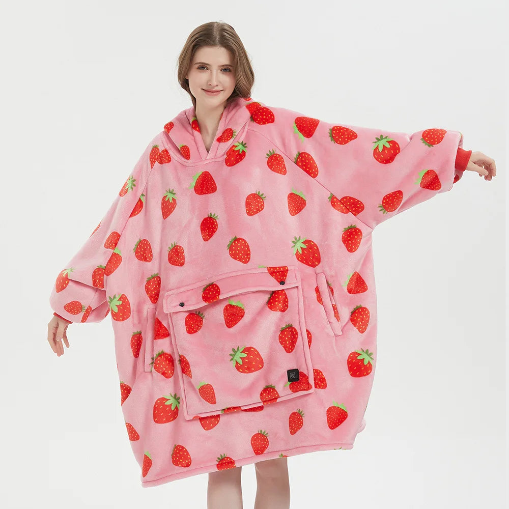 Factory Plush Flannel Sherpa Hooded Wearable Heated Blankets Winter Giant Pocket USB Electric Heated Blanket Hoodie with Sleeves