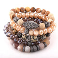 5pc Women Fashion Jewelry Bracelet Sets Elastic Natural Stone Glass Crystal Pave Bracelets Stretch Druzy Stack Bracelet Set