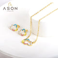 Ason Trend New 2023 Stainless Steel Jewelry Set Wholesale Mixed Color Diamond Cutout Cloud Jewelry Set