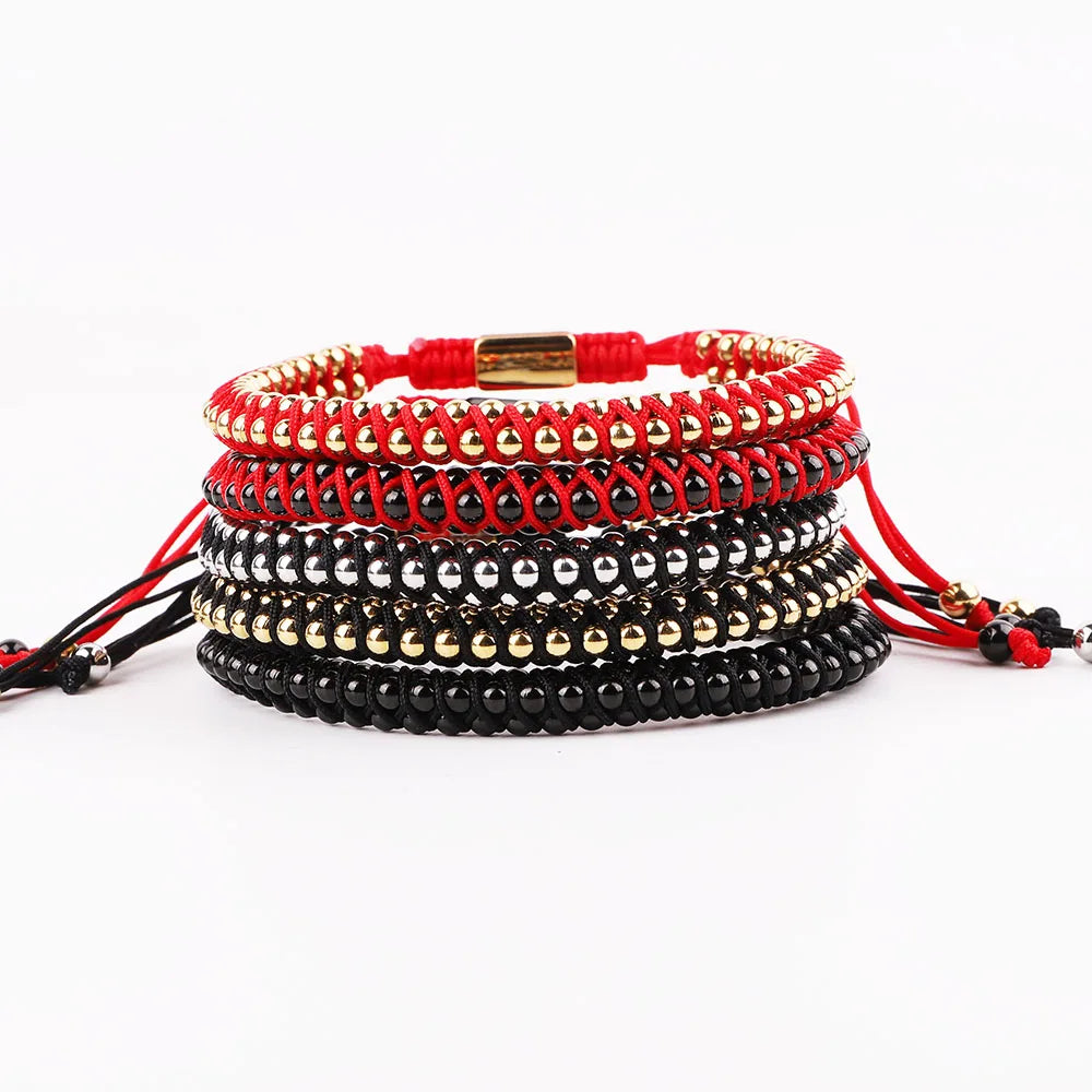High Quality New Design 18K Gold Plated 3mm Stainless Steel Beads Braided Macrame Bracelet JBS12585