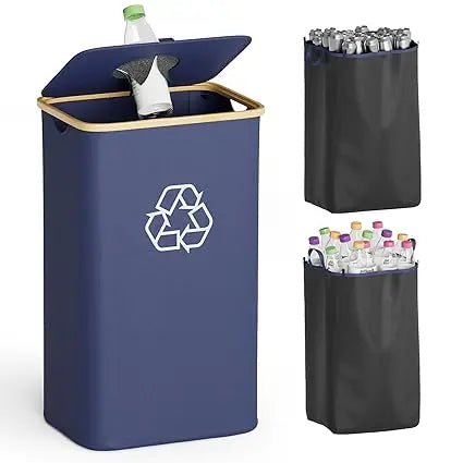 Factory Custom Kitchen Recycling Bin 26 Gallon2 Reusable Inner Bags 100L Blue Oxford Cloth Recycle Bottle Basket with Lid