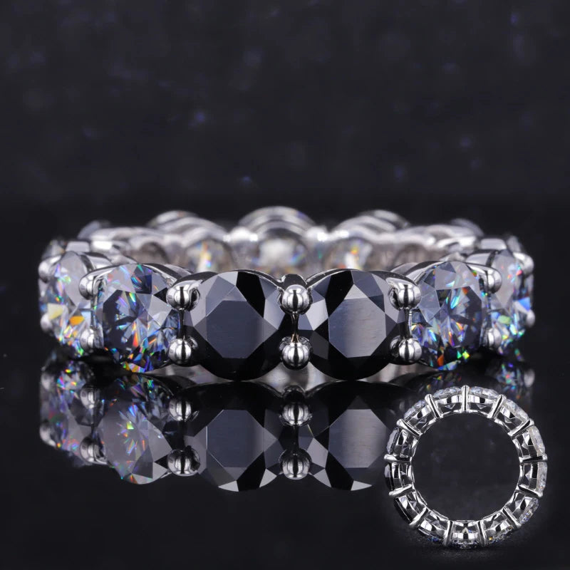 Starsgem Wedding Band 14k 18k White Solid Gold Grey Color Moissanite Eternity Full Setting Wedding Ring