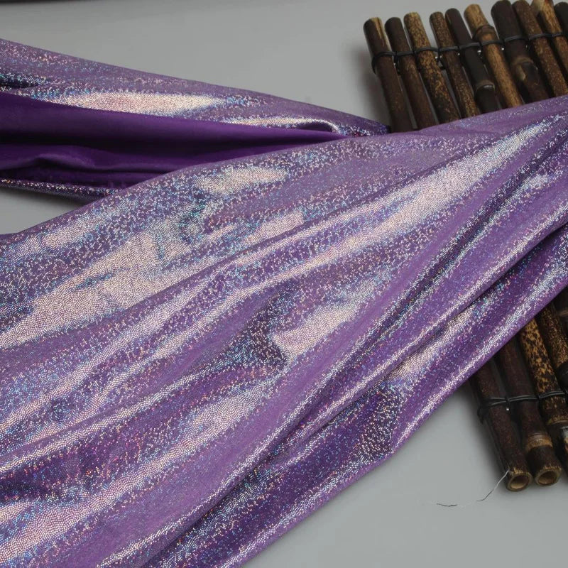 Factory Wholesale Iridescent Gold Hologram Foil Print Lame Fabric Colorful Glitter for Girls' Dance Wear Plain Style