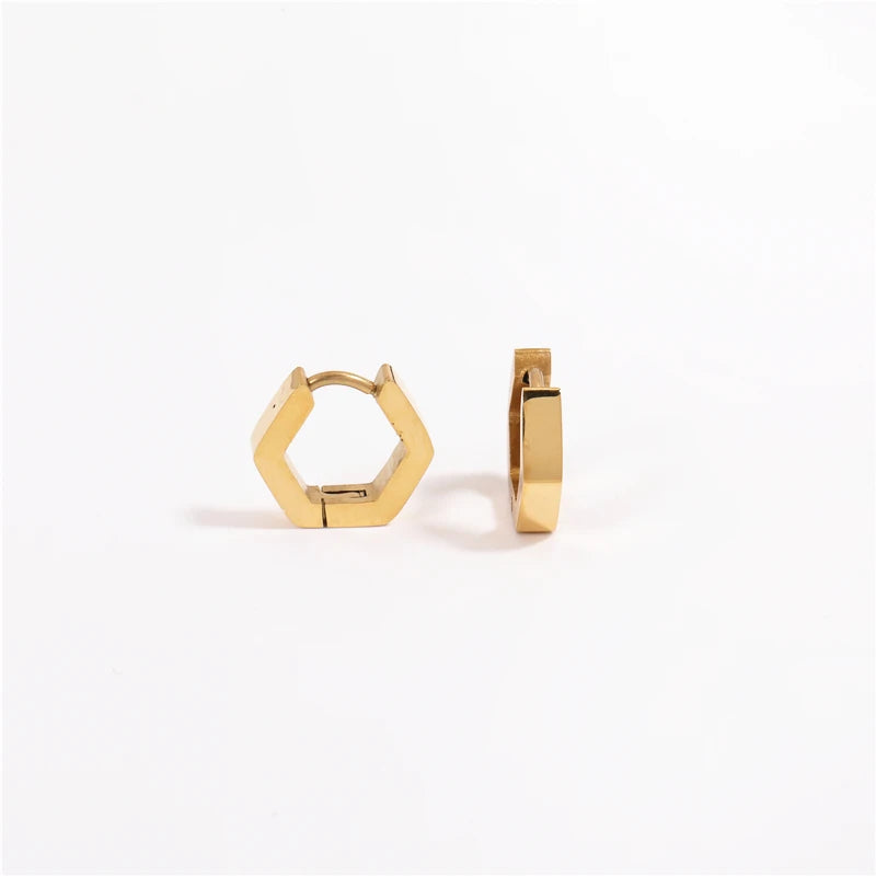 New Trendy Earring 18K Gold Plated Hexagon Hoop Earrings Stainless Steel Earrings Wholesale