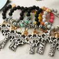 Custom 2024 New Hot Leopard Print Silicone MAMA Bead Keychain Bangle Bracelet Heart Tassel Wristlet Mother's Charm Gift for Her