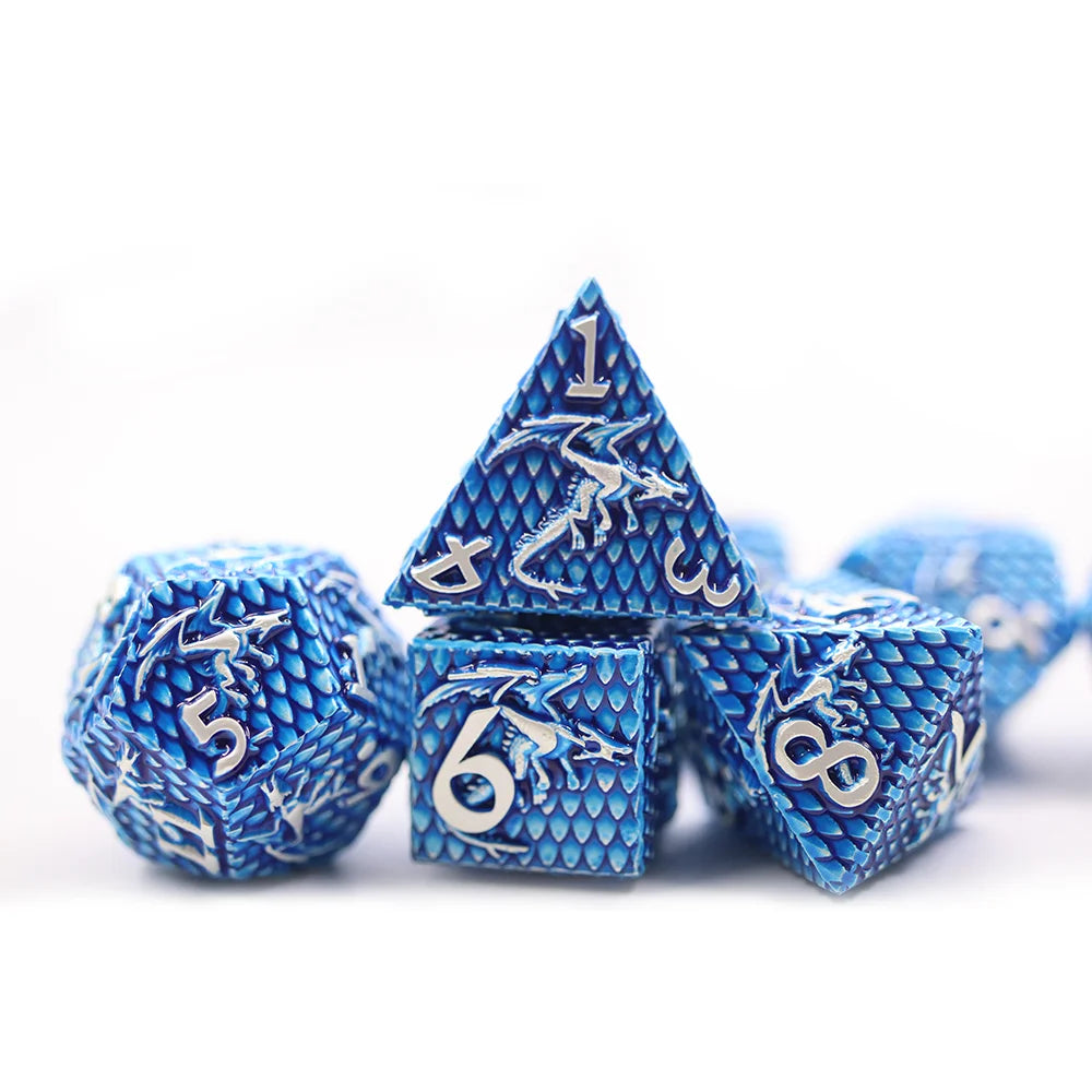 Low Price Blue Dnd Dragon Scale Board Game Dice Set Metal sharp Edge Dice Set