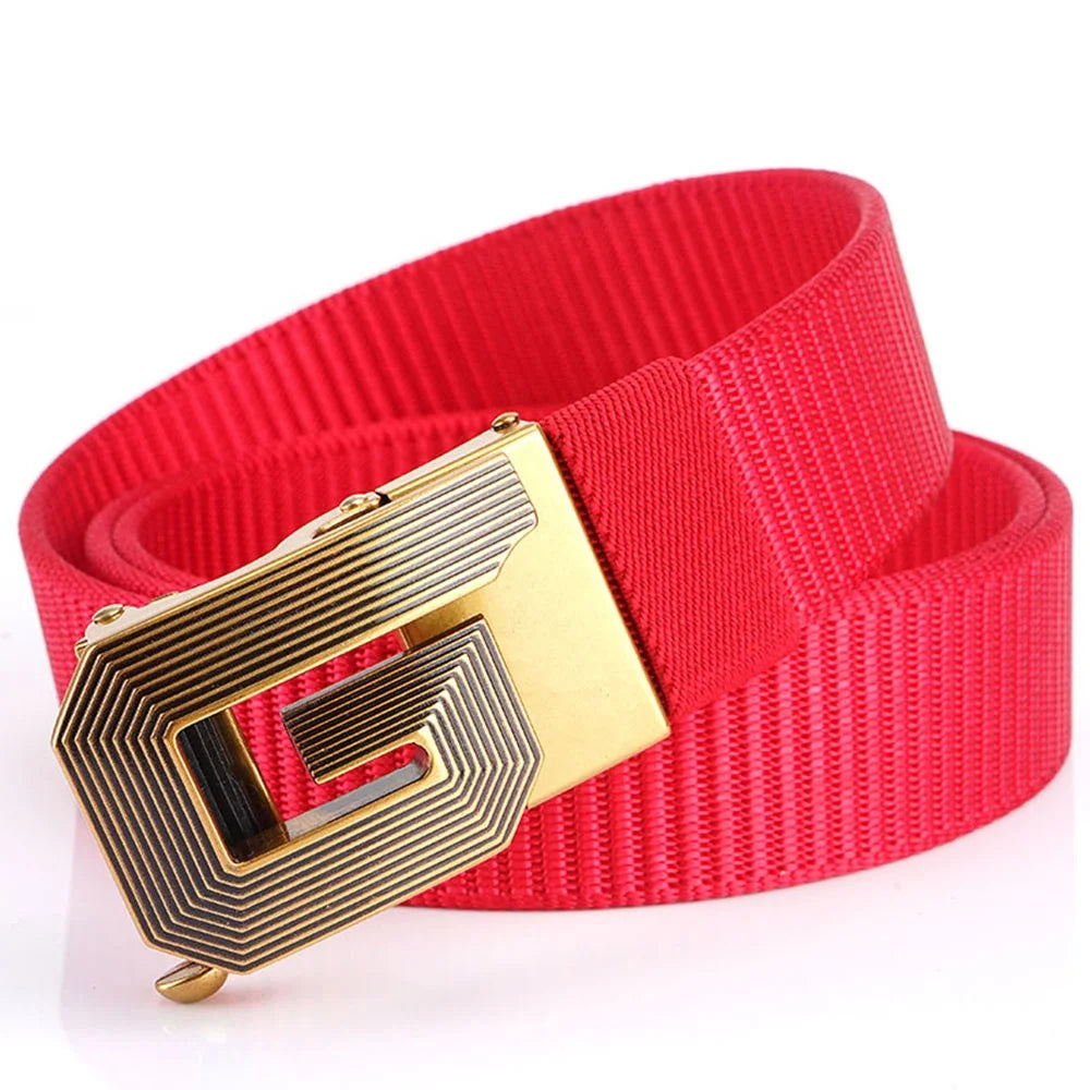 Wholesale New TUSHI Brand Nylon Braided Men's Roller Alloy Buckle 3.4CM Width Automatic Buckle Business Knitted Belts