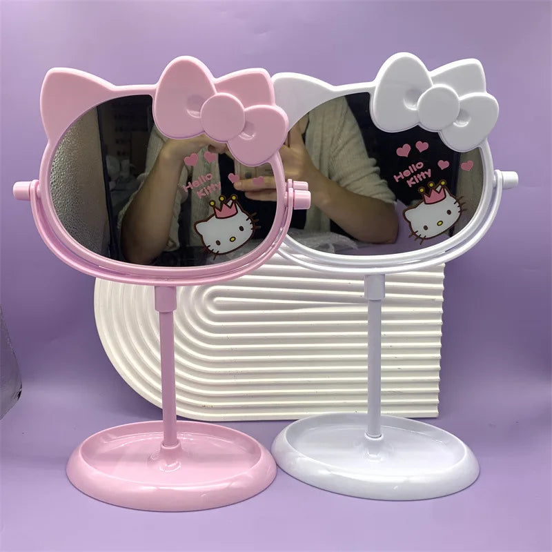 YUE Best Selling New Hello Kitt Y Makeup Mirror Kurome Cute Desktop Rotating Cat Head Portable  Cute Kitty Cat Pocket Mirror