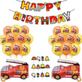Construction Engineering Theme Fire Truck Party Decoration Set Includes Banner Cupcake Topper for Kid Boy's Birthday X4039