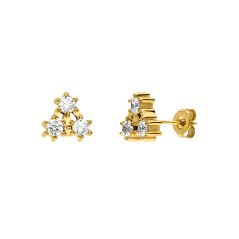 Sparkling Luxurious Stainless Steel Triangle Earrings CZ Crystal Geometric Rose Gold Design Women's Wedding Party Perfect Zircon