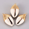PandaHall Vintage 5pcs or 30 Pcs Golden Tone Brass Findings Seashell Color Natural Cowrie Shell Pendants Gold Plated