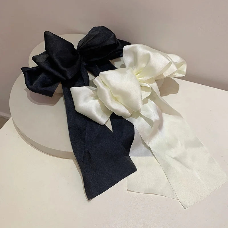 MIO Vintage Big Bow Hair Clip Wedding Long Ribbon Korean Solid Color Spring Clip Hairpins for Women Girls