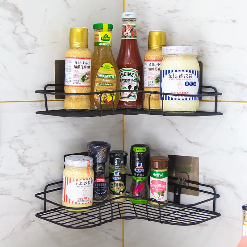 Wall Mount Corner Spice Storage Rack Metal Wire Shower Room Rack Bathroom Shampoo Soap Holder