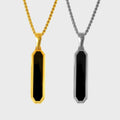 Vintage 18K Gold Plated Black Oil Turquoise Square Necklace Stainless Steel Women Men Long Onyx Stone Pendant Necklace