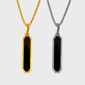 Vintage 18K Gold Plated Black Oil Turquoise Square Necklace Stainless Steel Women Men Long Onyx Stone Pendant Necklace