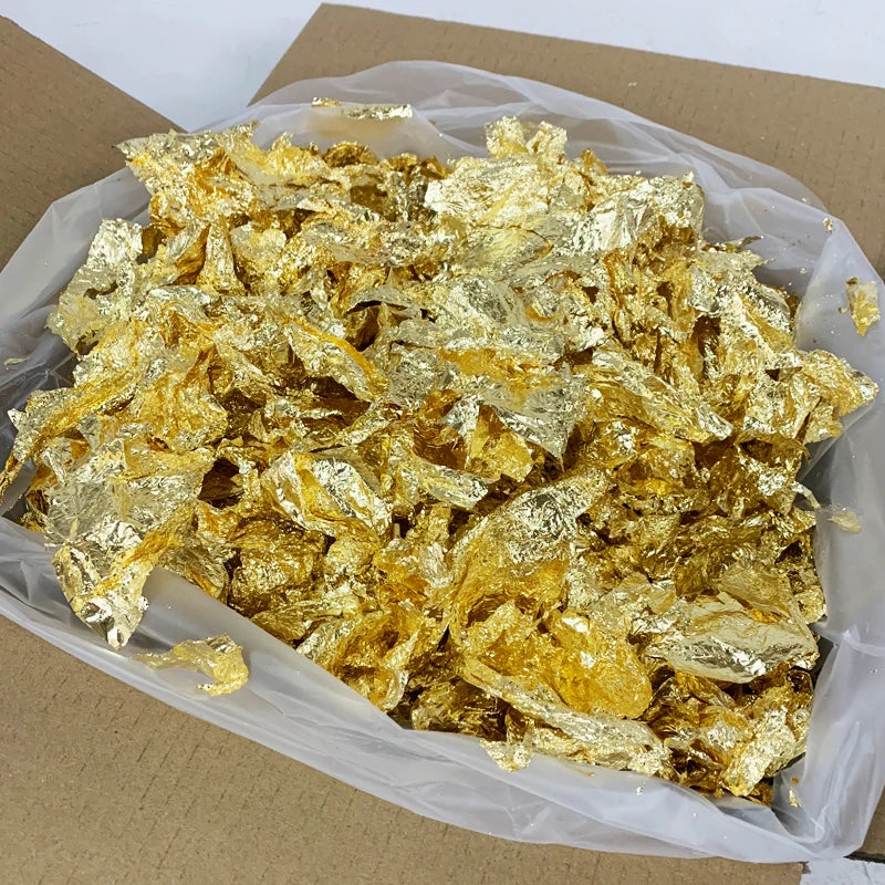 Soft Copper Gold Flakes Leaves 1 Kg Color 2.5 Fragment Gold Leaf Pure Copper Foil Flakes Sheets Decorating Art Crafts Material