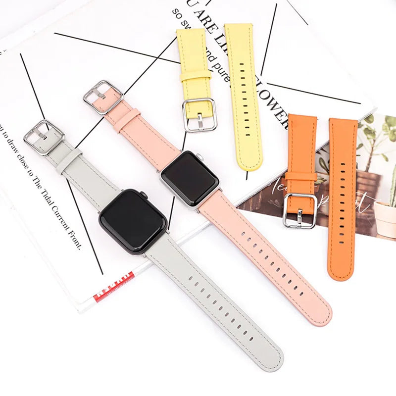 New Fashionable Charm Top Grain Cowhide Genuine Leather Watch Straps 38/40/41mm 42/44/45mm Bands Suitable for Smart Watch