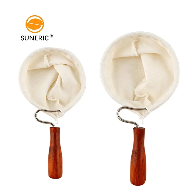 Reusable Washable Wood Handle Hand Drip Coffee Brewer Strainer Coffee Mesh Basket Flannel Cloth Filter