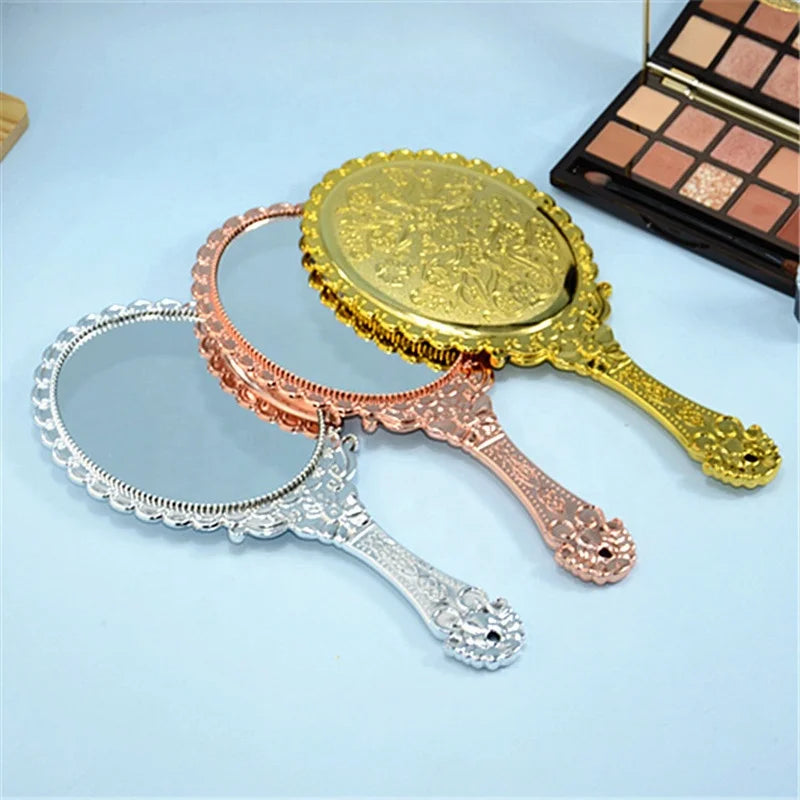 Wholesale Oval Retro Portable Handheld Makeup Mirror Salon Lash Mirror pink Handheld Mirror for Women