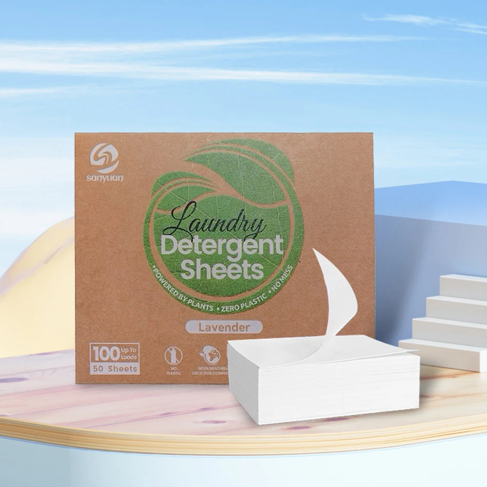 Eco-Friendly Kraft Paper Drawer Box Logo Acceptable Solid Disposable Super Cleaning Plastic Free Laundry Detergent Sheets Enzyme